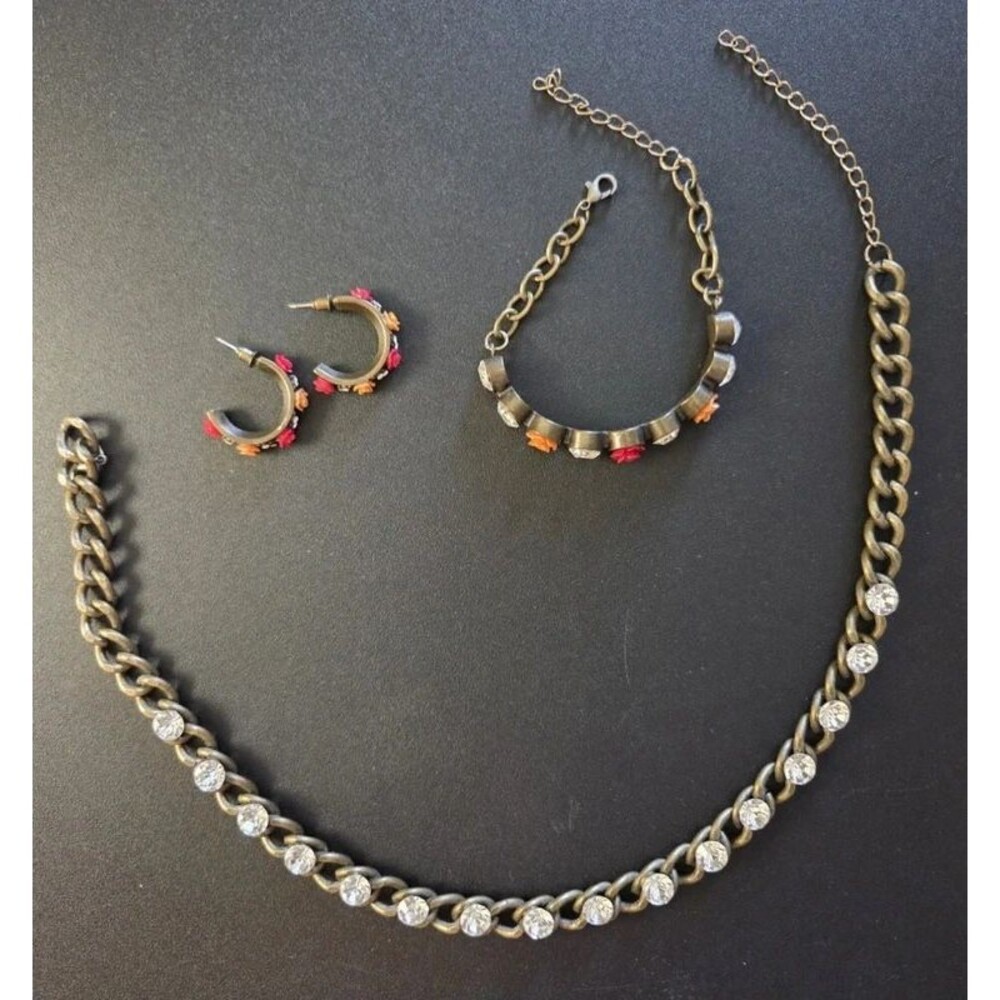 Set of 3 Paparazzi Brass Jewelry Pieces Colorful, Choker, Bracelet, Earrings